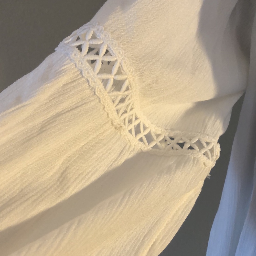Apricot Bohemian long & lined crinkly gauzy fabric with embroidered X detail - Picture 6 of 12